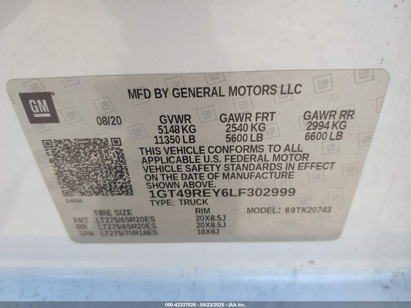 2020 GMC Sierra - 1GT49REY6LF302999