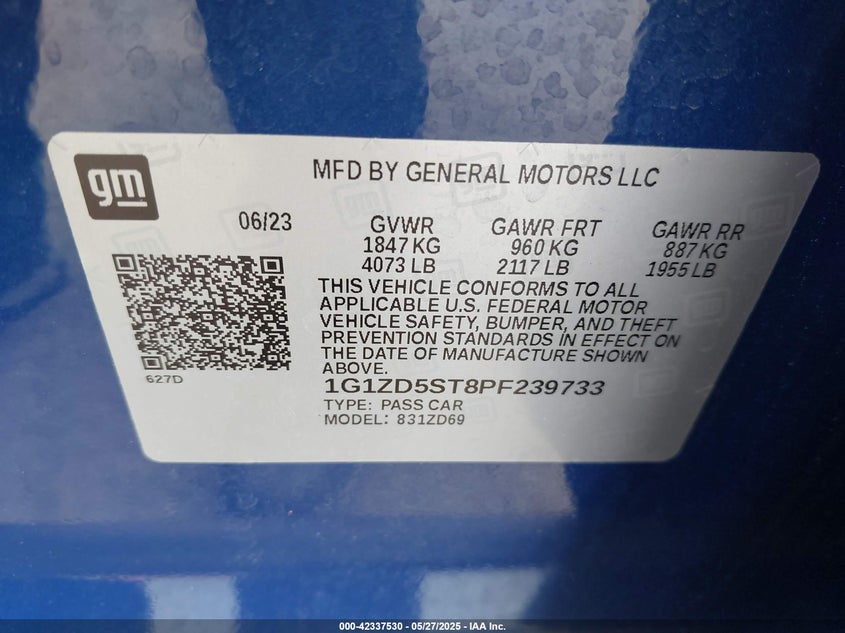2023 CHEVROLET MALIBU VIN: 1G1ZD5ST8PF239733