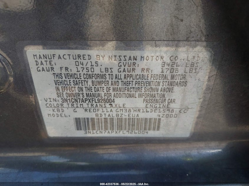 2015 NISSAN VERSA 1.6 SV - 3N1CN7APXFL926004