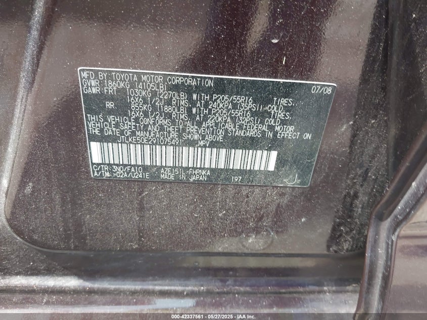 2009 SCION XB VIN: JTLKE50E291075491