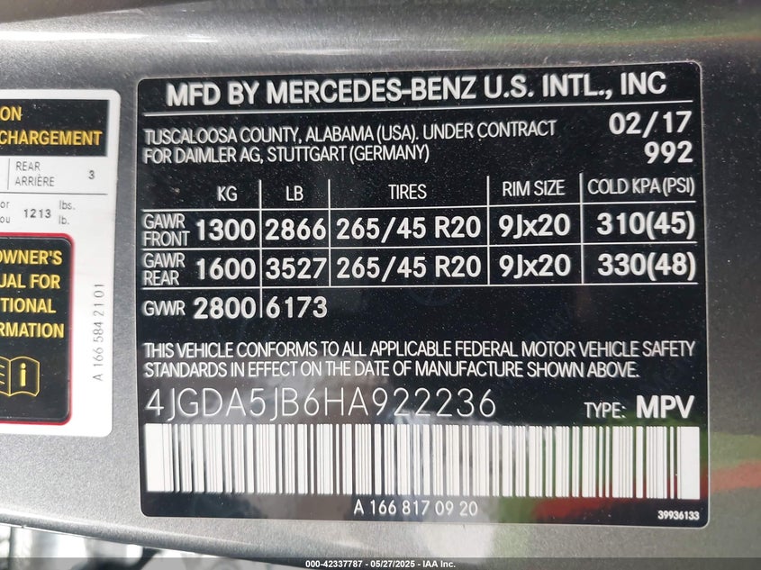 2017 MERCEDES-BENZ GLE 350 - 4JGDA5JB6HA922236