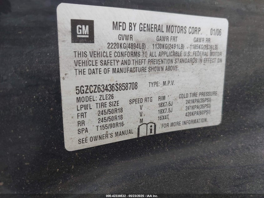 2006 SATURN VUE VIN: 5GZCZ63436S858708