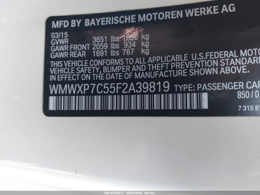 2015 MINI HARDTOP COOPER S - WMWXP7C55F2A39819