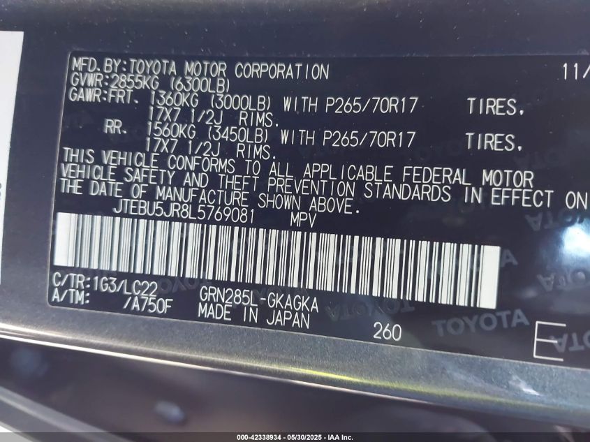 2020 Toyota 4Runner - JTEBU5JR8L5769081