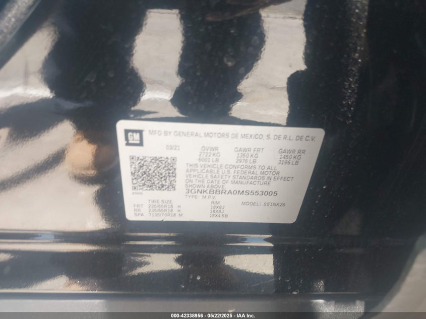 2021 CHEVROLET BLAZER FWD 1LT - 3GNKBBRA0MS553005