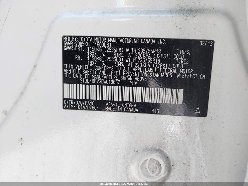 2013 TOYOTA RAV4 LIMITED - 2T3DFREV3DW019667