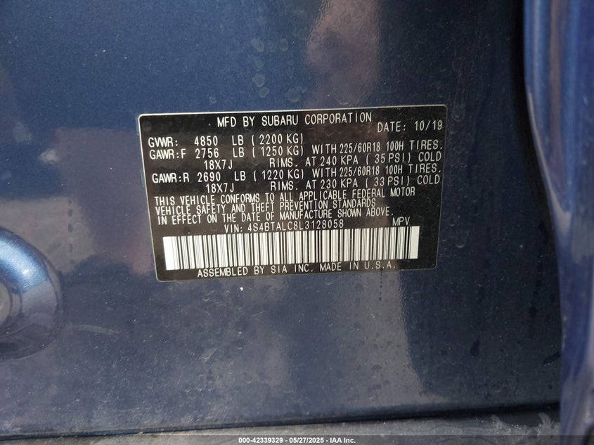 2020 SUBARU OUTBACK LIMITED - 4S4BTALC8L3128058