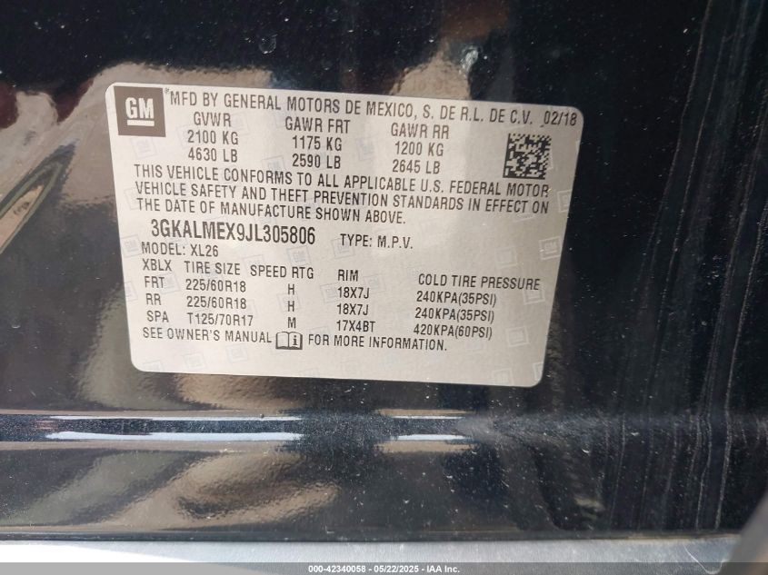 2018 GMC Terrain Sle VIN: 3GKALMEX9JL305806 Lot: 42340058