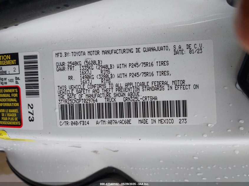 2023 TOYOTA TACOMA SR V6/SR5 V6/TRD SPORT - 3TYRZ5CN3PT029764