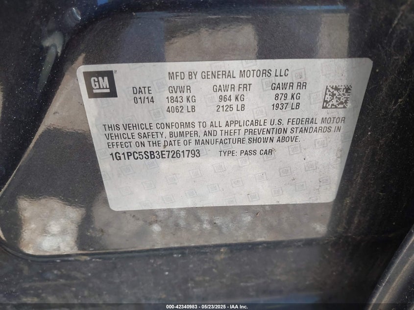 2014 CHEVROLET CRUZE LT - 1G1PC5SB3E7261793