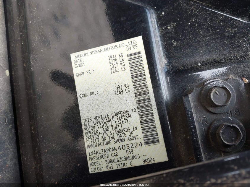 2010 NISSAN ALTIMA VIN: 1N4AL2AP0AN405224