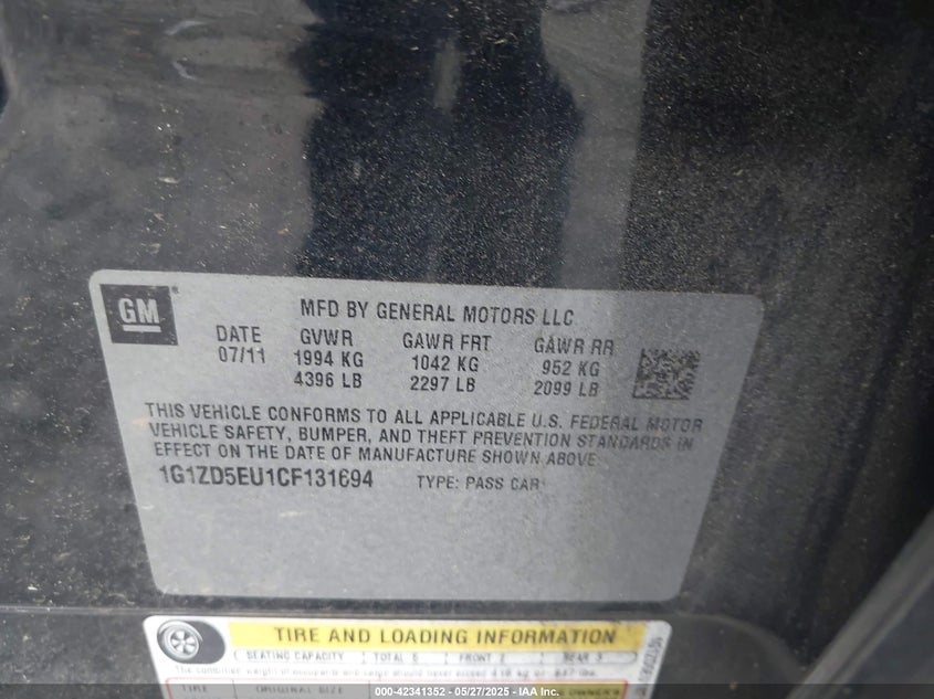 2012 CHEVROLET MALIBU VIN: 1G1ZD5EU1CF131694