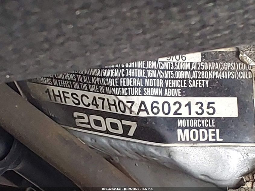 2007 Honda Gl1800 VIN: 1HFSC47H07A602135 Lot: 42341449
