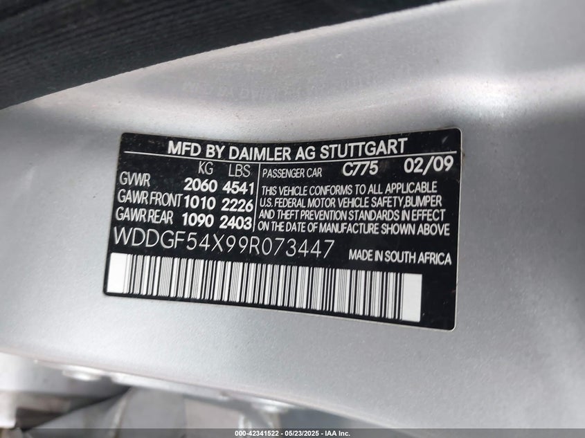 2009 MERCEDES-BENZ C 300 VIN: WDDGF54X99R073447