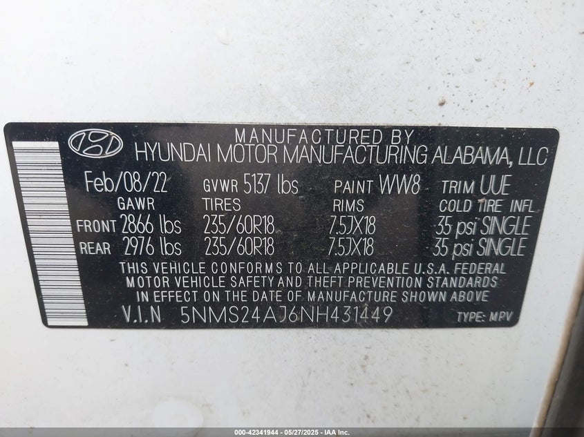 2022 HYUNDAI SANTA FE SEL - 5NMS24AJ6NH431449