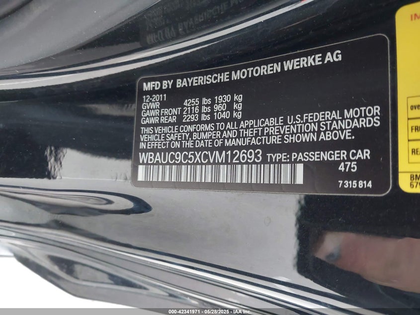 2012 BMW 135 VIN: WBAUC9C5XCVM12693