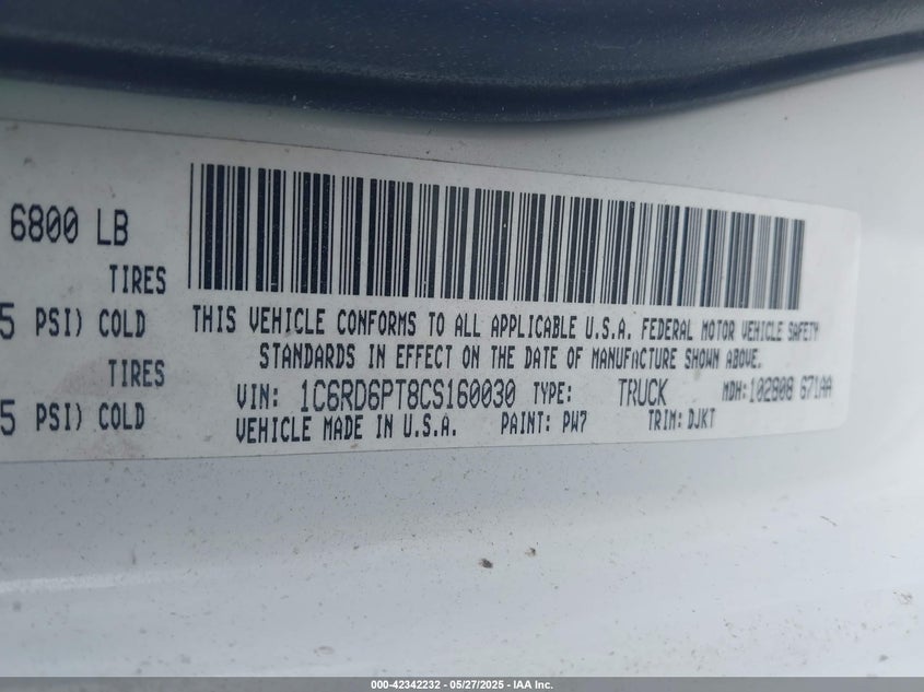 2012 Ram 1500 Laramie Longhorn/Limited Edition VIN: 1C6RD6PT8CS160030 Lot: 42342232