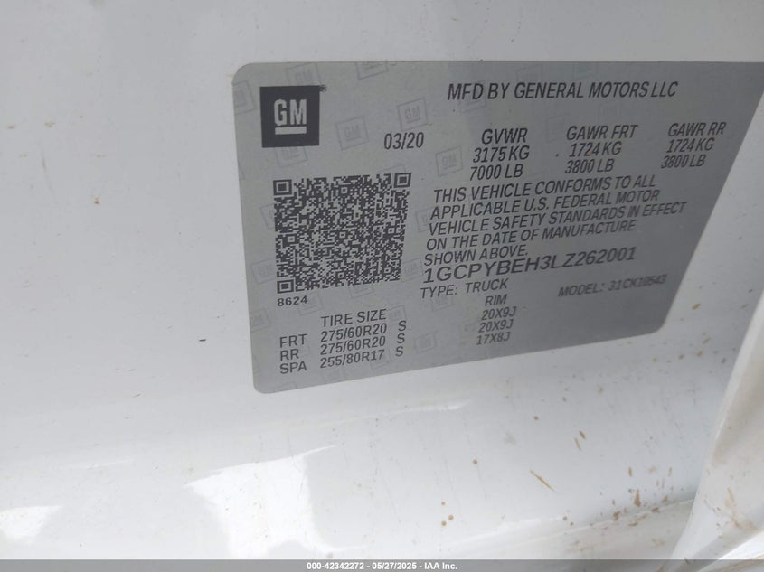 2020 CHEVROLET SILVERADO 1500 4WD  SHORT BED CUSTOM - 1GCPYBEH3LZ262001