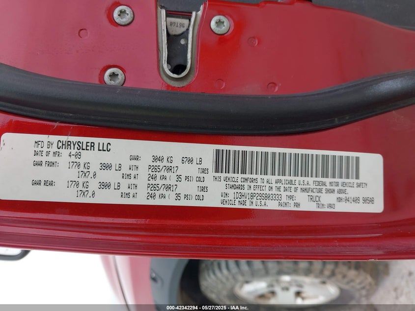 2009 DODGE RAM 1500 VIN: 1D3HV18P29S803333