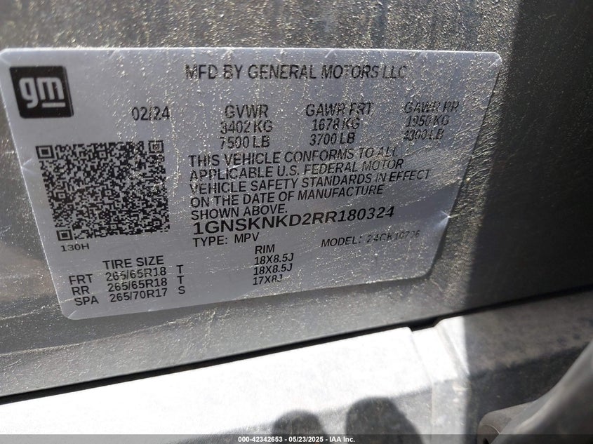 2024 CHEVROLET TAHOE 4WD LT - 1GNSKNKD2RR180324