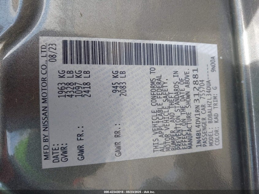 2024 NISSAN ALTIMA VIN: 1N4BL4DV1RN312881