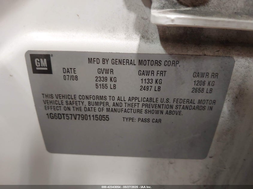 2009 Cadillac Cts Standard VIN: 1G6DT57V790115055 Lot: 42343054