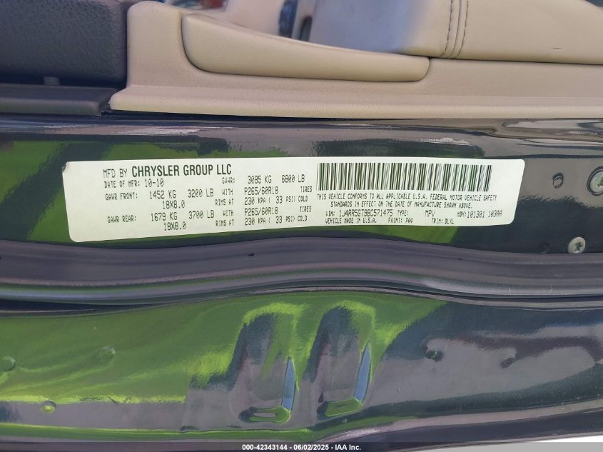 2011 Jeep Grand Cherokee Limited VIN: 1J4RR5GT9BC571475 Lot: 42343144