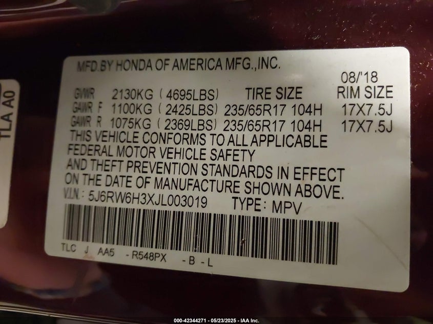 2018 HONDA CR-V LX - 5J6RW6H3XJL003019