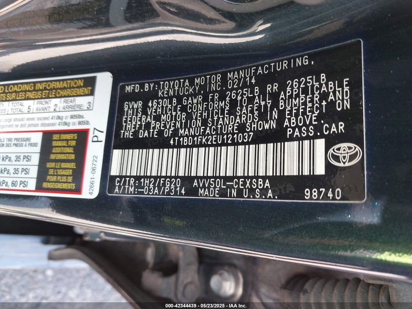 2014 TOYOTA CAMRY HYBRID LE/SE LIMITED EDITION/XLE - 4T1BD1FK2EU121037