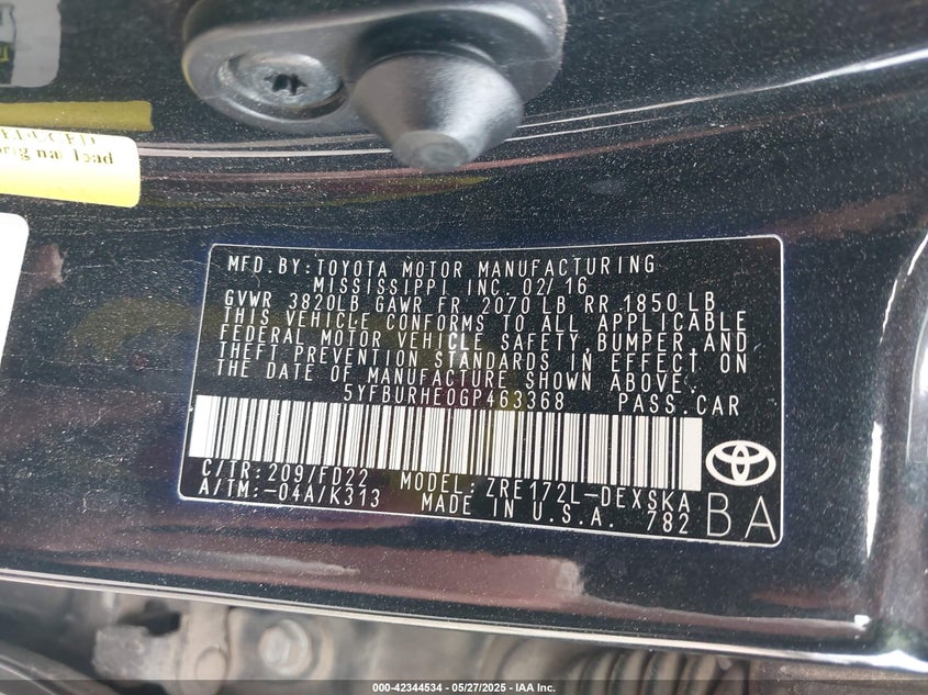 2016 TOYOTA COROLLA S PLUS - 5YFBURHE0GP463368