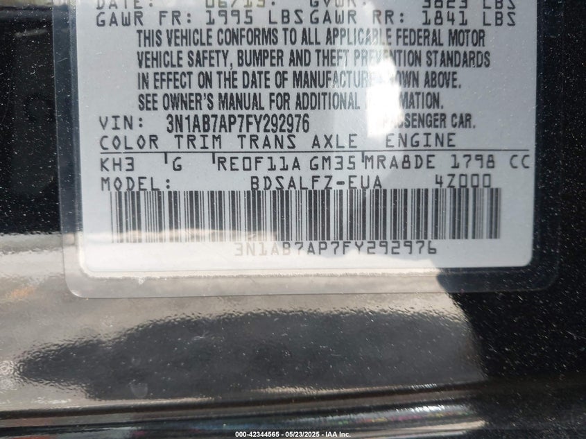 2015 NISSAN SENTRA VIN: 3N1AB7AP7FY292976