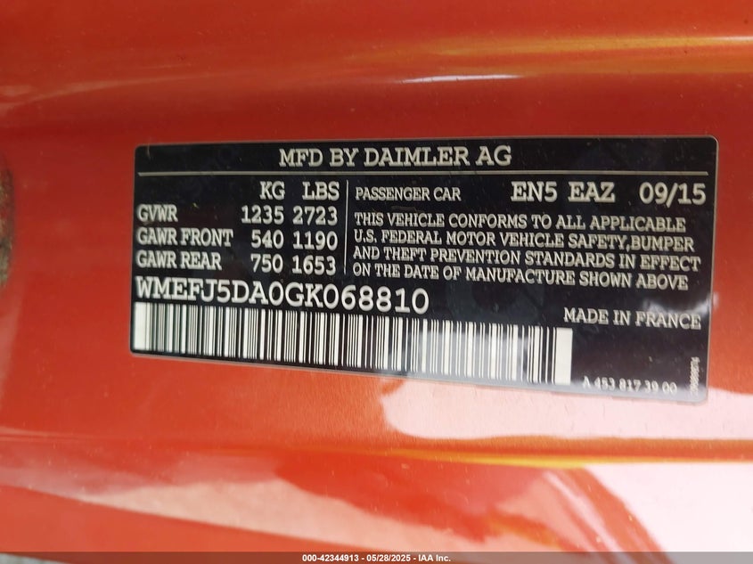 2016 SMART FORTWO PASSION/PRIME/PROXY/PURE - WMEFJ5DA0GK068810