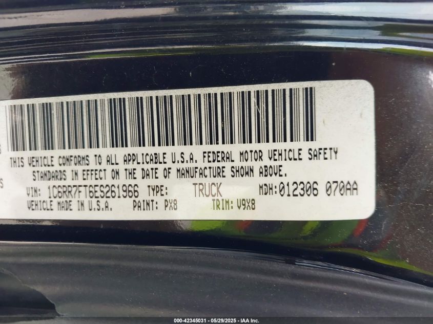 2014 Ram 1500 Express VIN: 1C6RR7FT6ES261966 Lot: 42345031