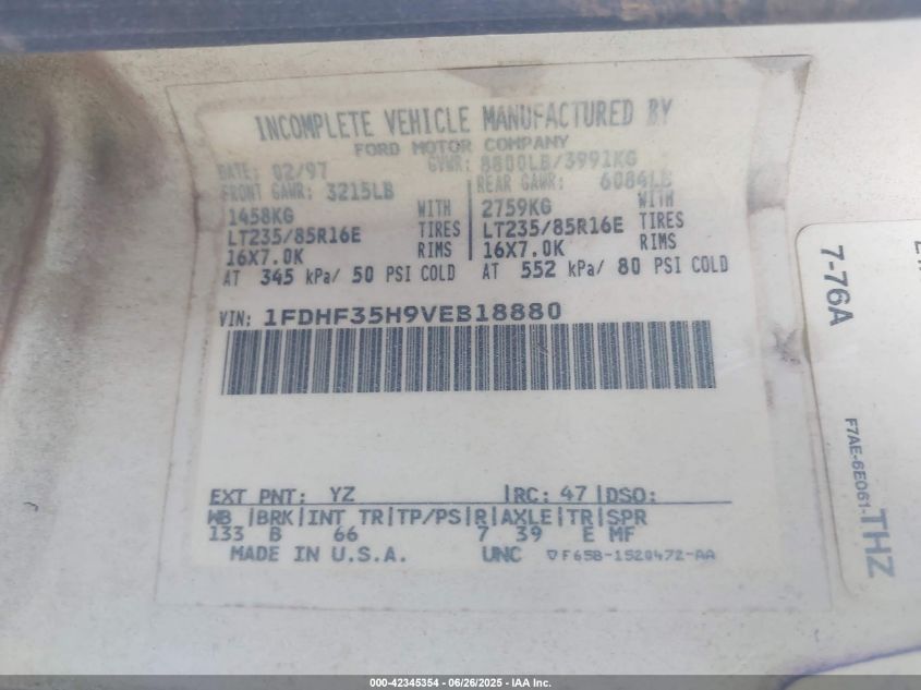 1997 Ford F350 VIN: 1FTHF36G3VEC44694 Lot: 42345354