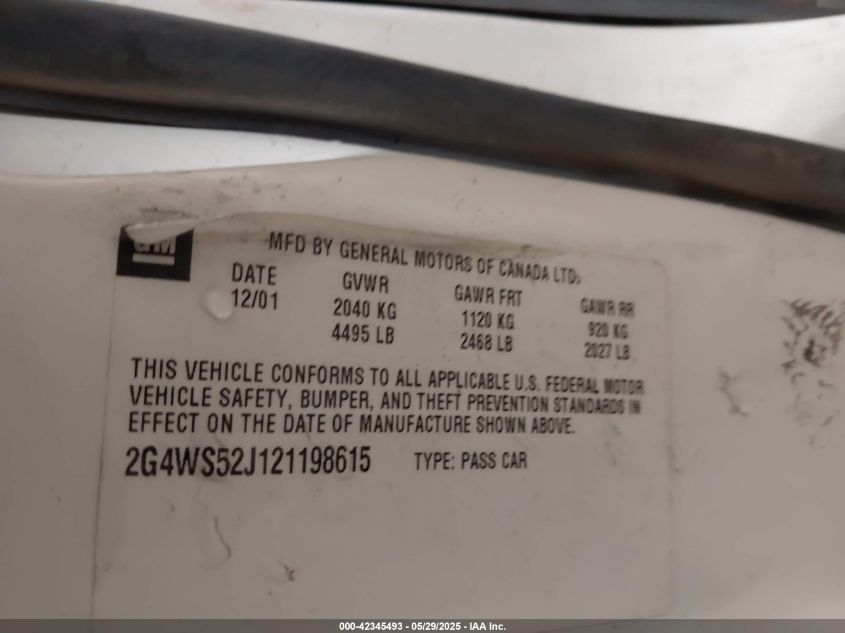 2002 Buick Century Custom VIN: 2G4WS52J121198615 Lot: 42345493