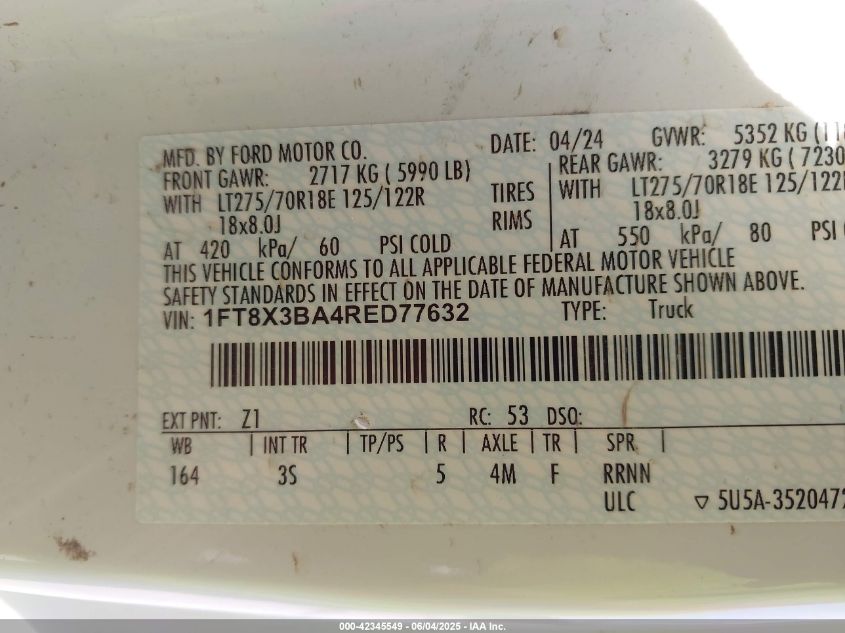 2024 Ford F-350 - 1FT8X3BA4RED77632