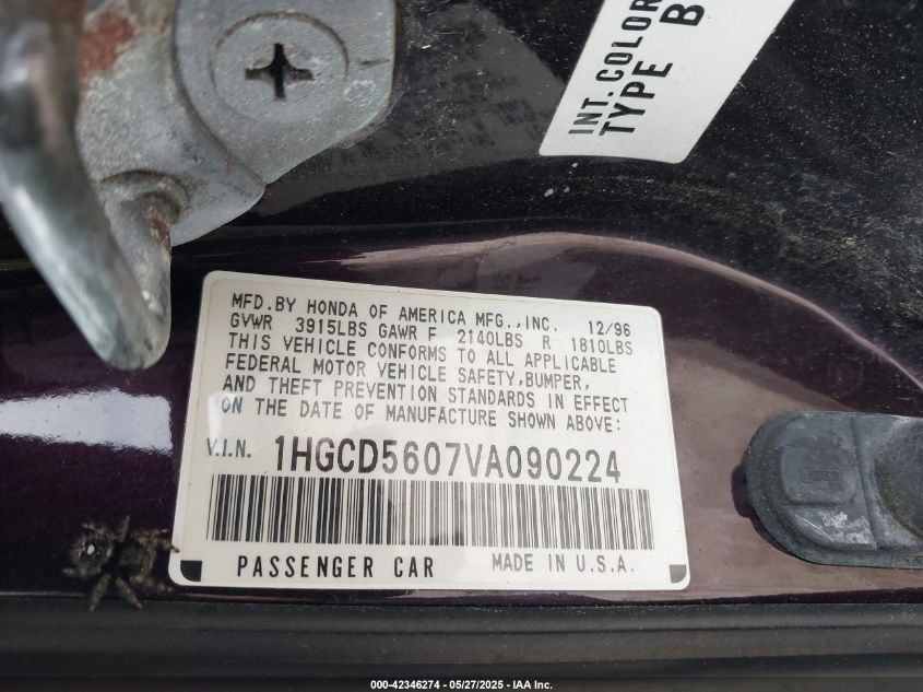 1995 Honda Accord Ex VIN: 1HGCE6660SA022169 Lot: 42346274