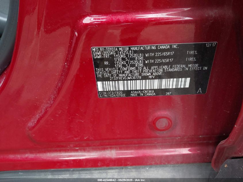 2018 Toyota Rav4 Le VIN: 2T3ZFREV0JW436178 Lot: 42346842