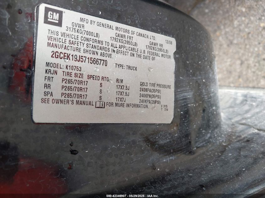 2007 Chevrolet Silverado 1500 Ltz VIN: 2GCEK19J571566770 Lot: 42346907