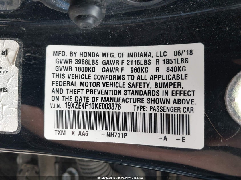 2019 HONDA INSIGHT LX - 19XZE4F10KE003376