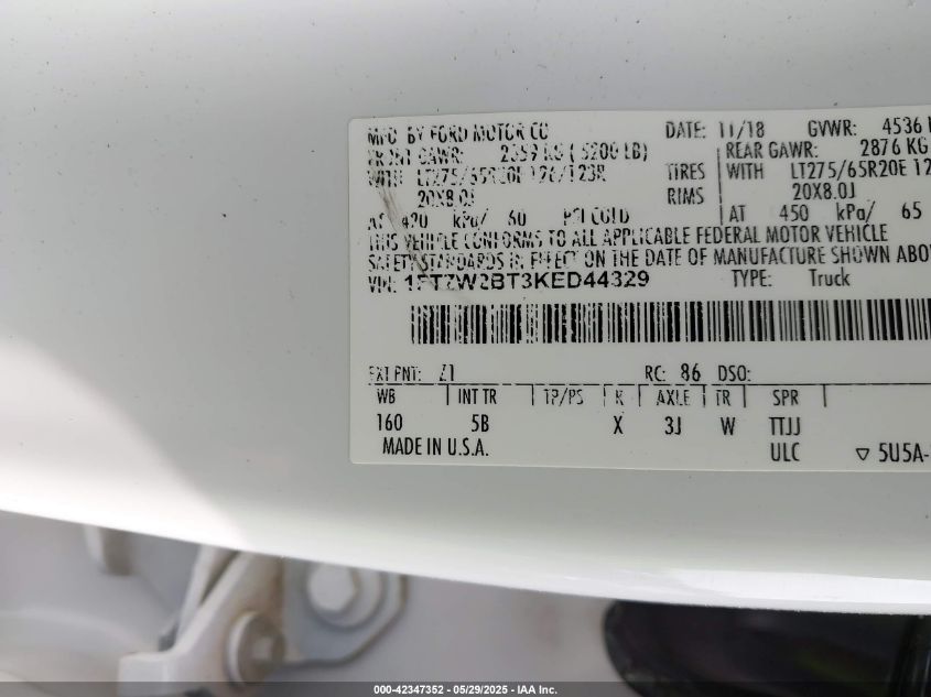 2019 Ford F-250 - 1FT7W2BT3KED44329