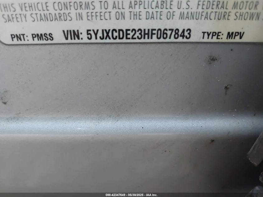 2017 Tesla Model X 100D/75D/90D VIN: 5YJXCDE23HF067843 Lot: 42347649