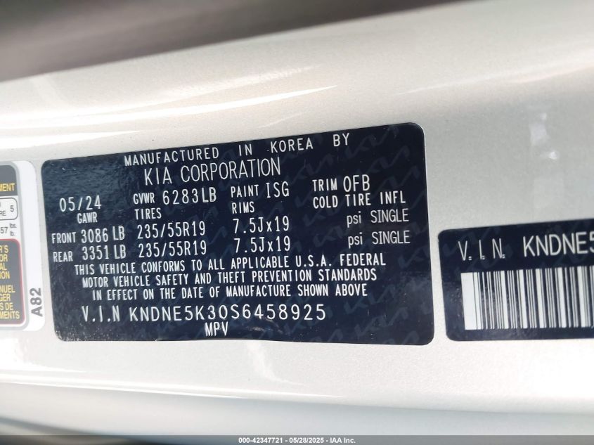 2025 Kia Carnival - KNDNE5K30S6458925