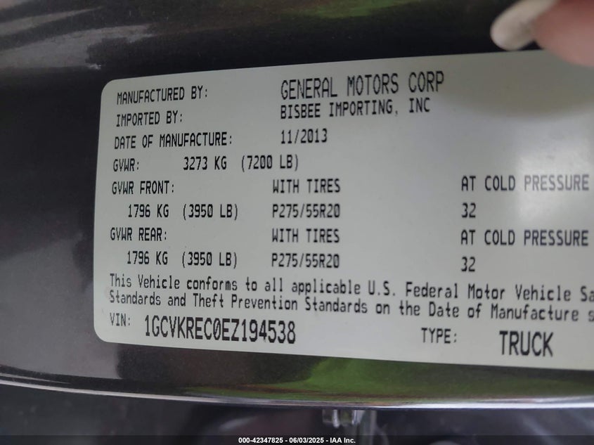 2014 CHEVROLET SILVERADO 1500 VIN: 1GCVKREC0EZ194538