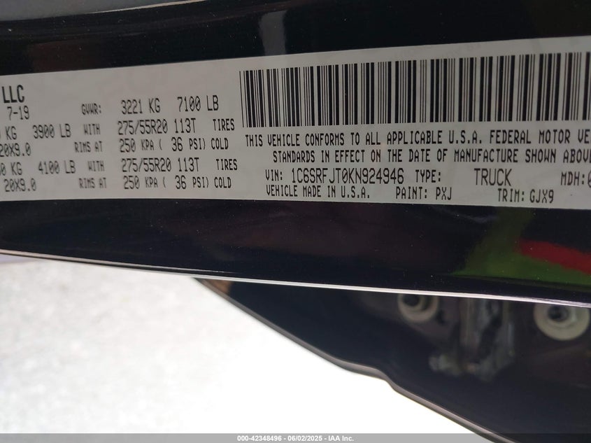 2019 RAM 1500 LARAMIE  4X4 5'7 BOX - 1C6SRFJT0KN924946