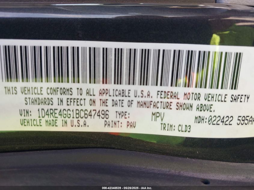 2011 Dodge Durango Crew VIN: 1D4RE4GG1BC647496 Lot: 42348539