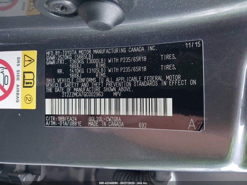 2016 LEXUS RX 350 - 2T2ZZMCA7GC002963