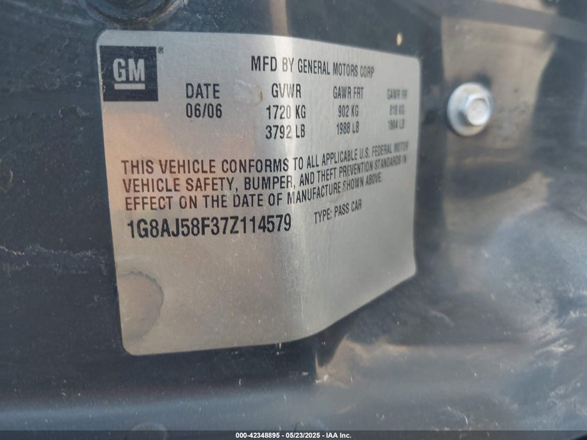 2007 SATURN ION VIN: 1G8AJ58F37Z114579