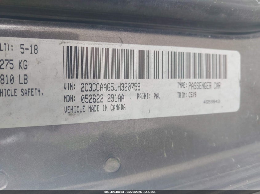 VIN 2C3CCAAG5JH320759 2018 CHRYSLER 300 TOURING