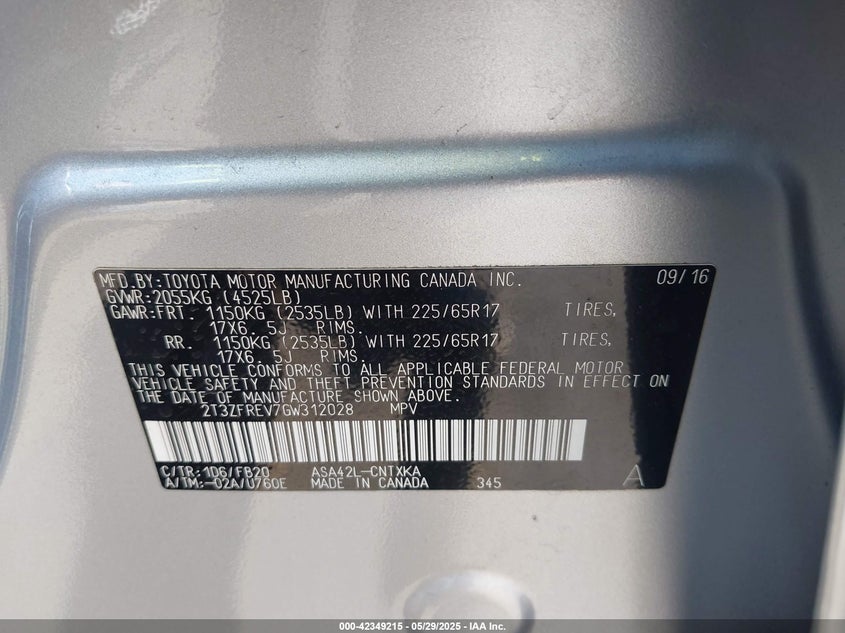 2016 TOYOTA RAV4 LE - 2T3ZFREV7GW312028